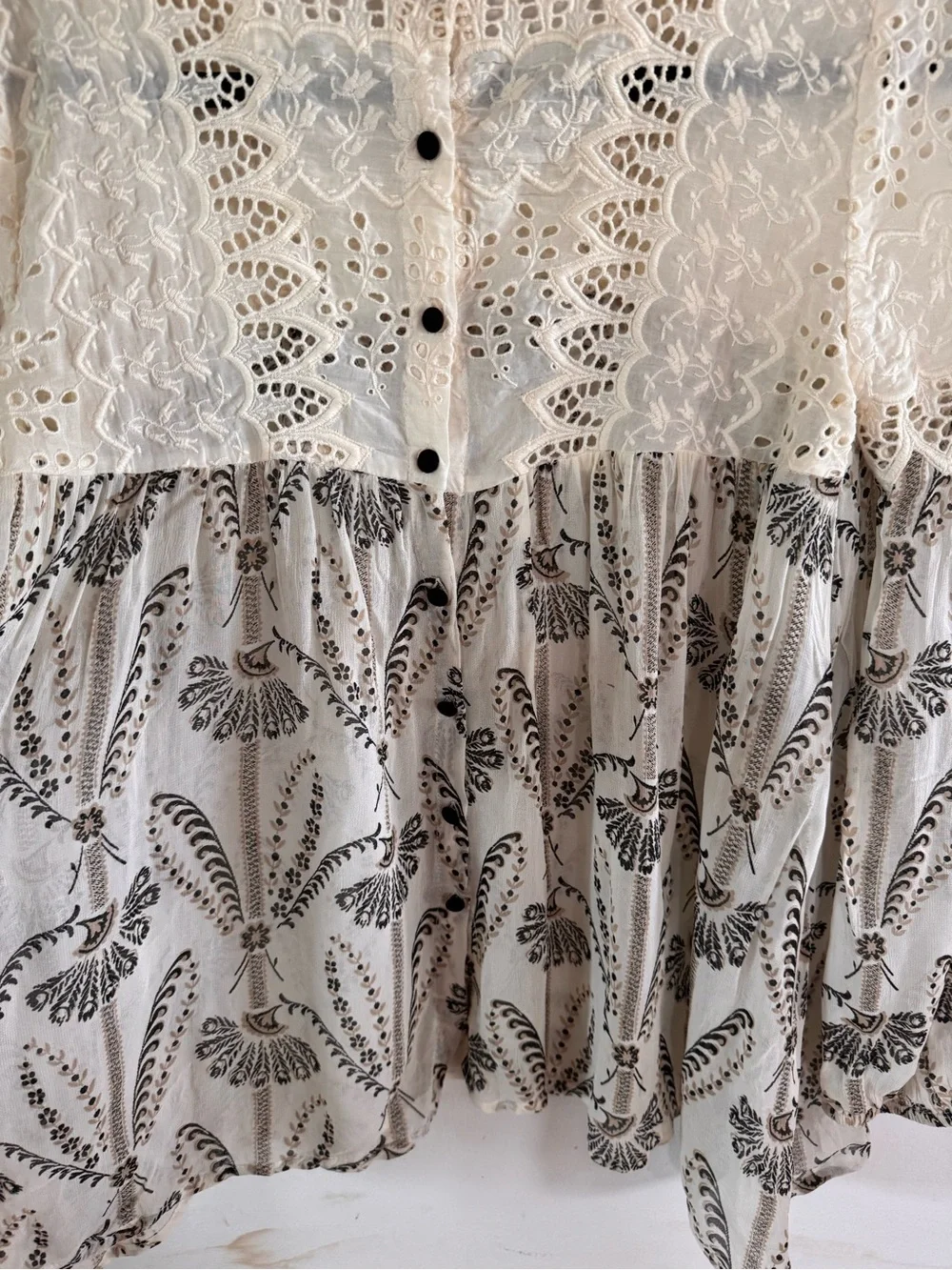 Floreal Anthro Women’s 0 Eyelet Blouse Romantic Career Battetcore Old Money Ch